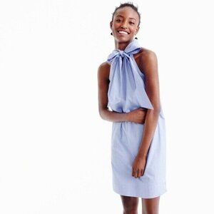 J Crew Oxford Cotton Tie Neck Dress